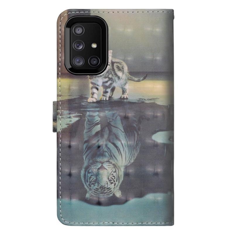 Light PU kožené peněženkové pouzdro pro mobil Samsung Galaxy M51 - kočka a odraz tygra