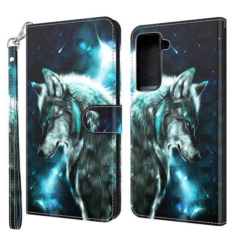 Light PU kožené peněženkové pouzdro pro mobil Samsung Galaxy S21 Plus - vlk