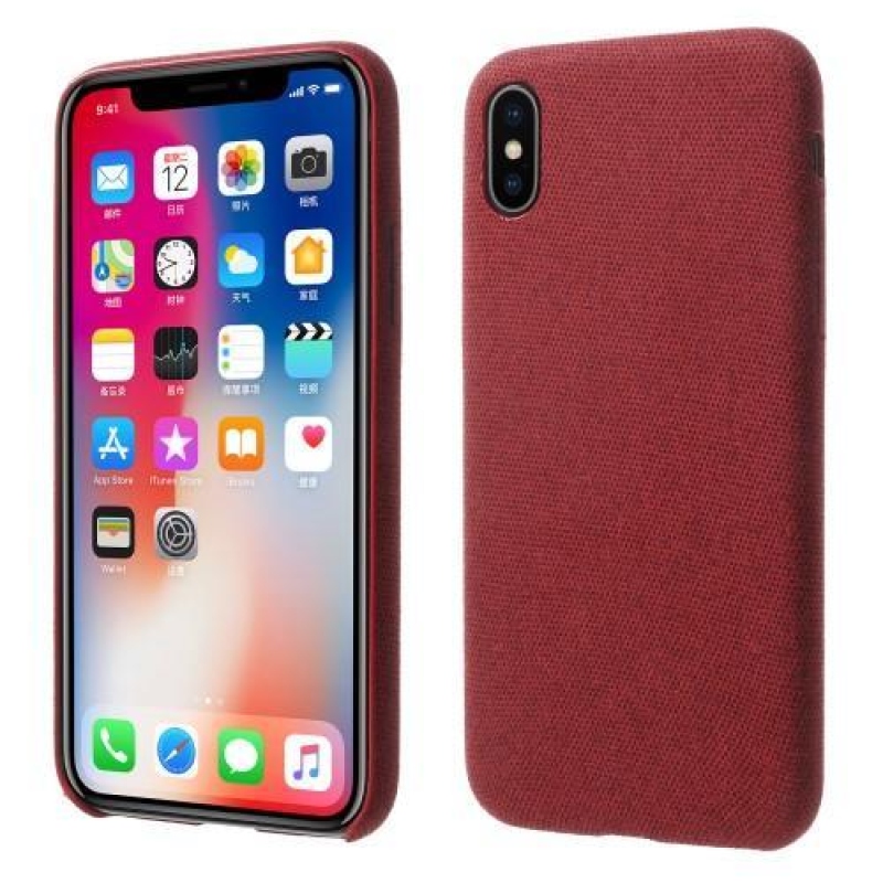 Line plastový obal potažený PU kůží na Phone X - červený