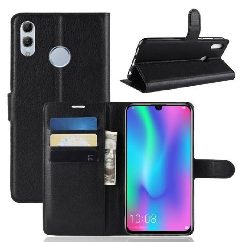 Litch PU kožené peněženkové pouzdro na mobil Honor 10 Lite a Huawei P Smart (2019) - černé