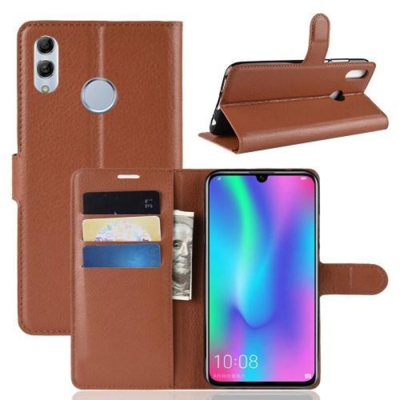 Litch PU kožené peněženkové pouzdro na mobil Honor 10 Lite a Huawei P Smart (2019) - hnědé