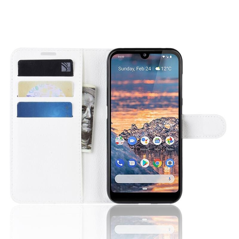 Litchi PU kožené peněženkové pouzdro na mobil Nokia 4.2 - bílé