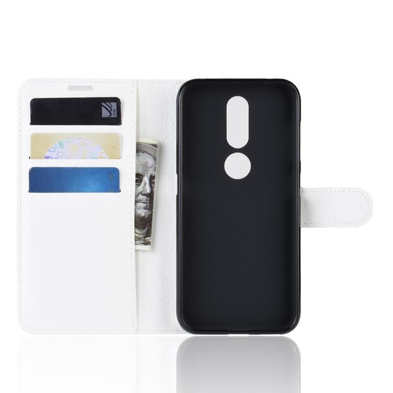Litchi PU kožené peněženkové pouzdro na mobil Nokia 4.2 - bílé