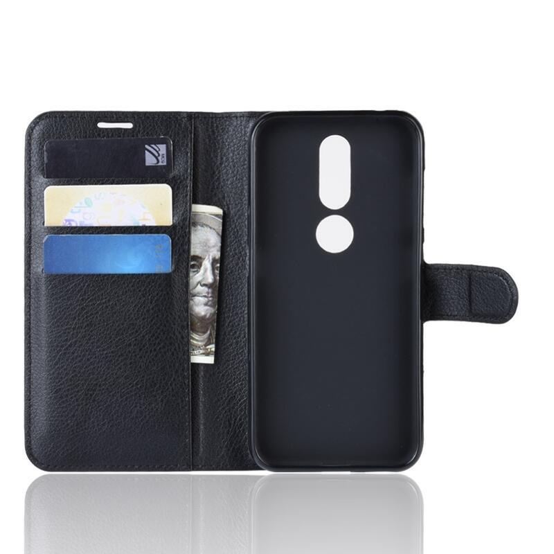 Litch PU kožené peněženkové pouzdro na mobil Nokia 4.2 - černé