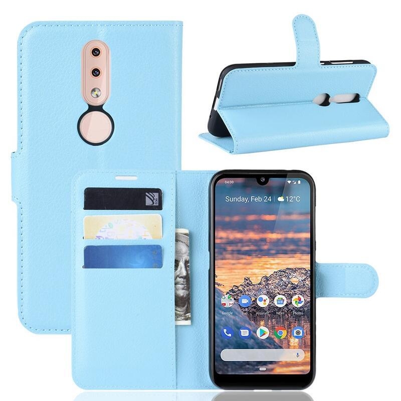 Litchi PU kožené peněženkové pouzdro na mobil Nokia 4.2 - modré