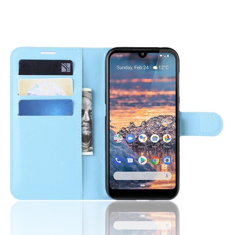 Litchi PU kožené peněženkové pouzdro na mobil Nokia 4.2 - modré
