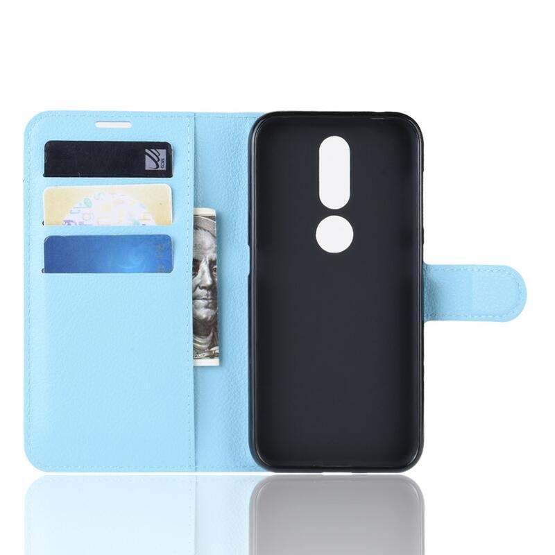 Litchi PU kožené peněženkové pouzdro na mobil Nokia 4.2 - modré