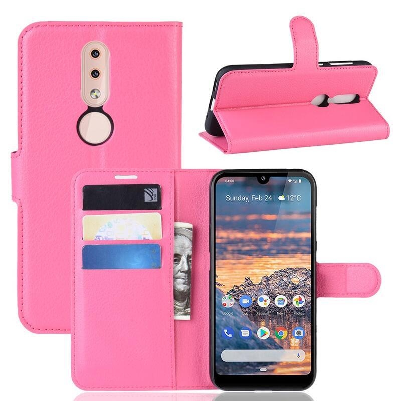 Litch PU kožené peněženkové pouzdro na mobil Nokia 4.2 - rose