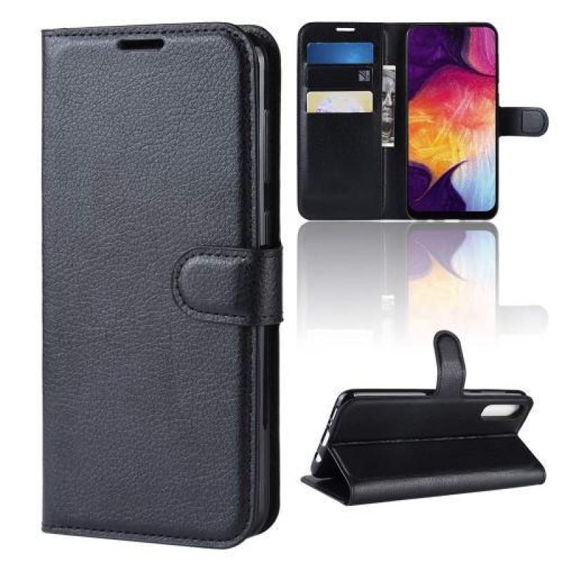 Litch PU kožené peněženkové pouzdro na Samsung Galaxy A50 / A30s - černé