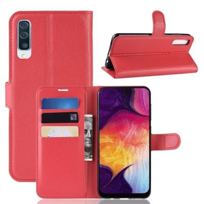 Litch PU kožené peněženkové pouzdro na Samsung Galaxy A50 / A30s - červené