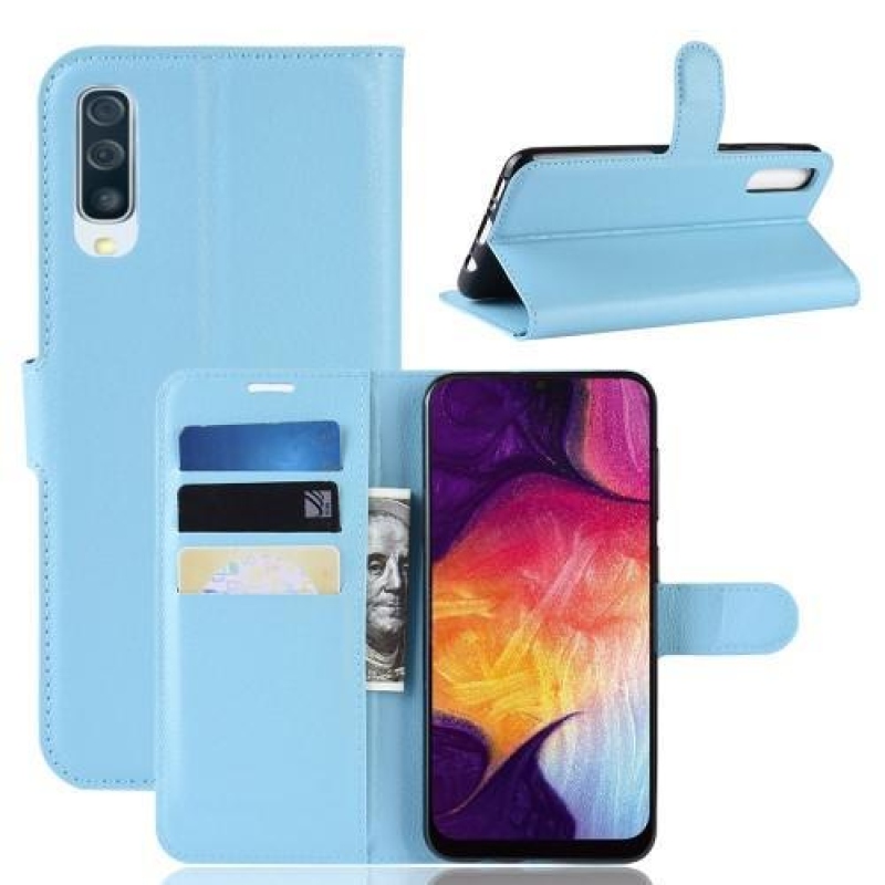 Litch PU kožené peněženkové pouzdro na Samsung Galaxy A50 / A30s - modré