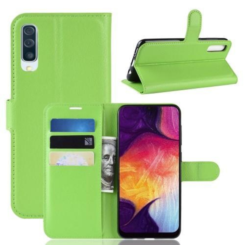 Litch PU kožené peněženkové pouzdro na Samsung Galaxy A50 / A30s - zelené