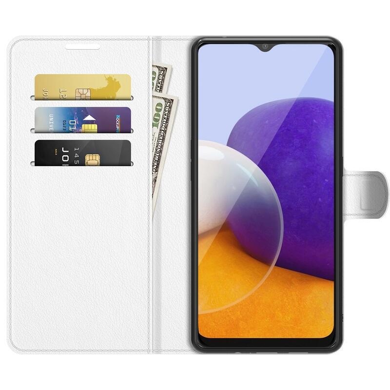 Litch PU kožené peněženkové pouzdro pro mobil Samsung Galaxy A22 5G - bílé