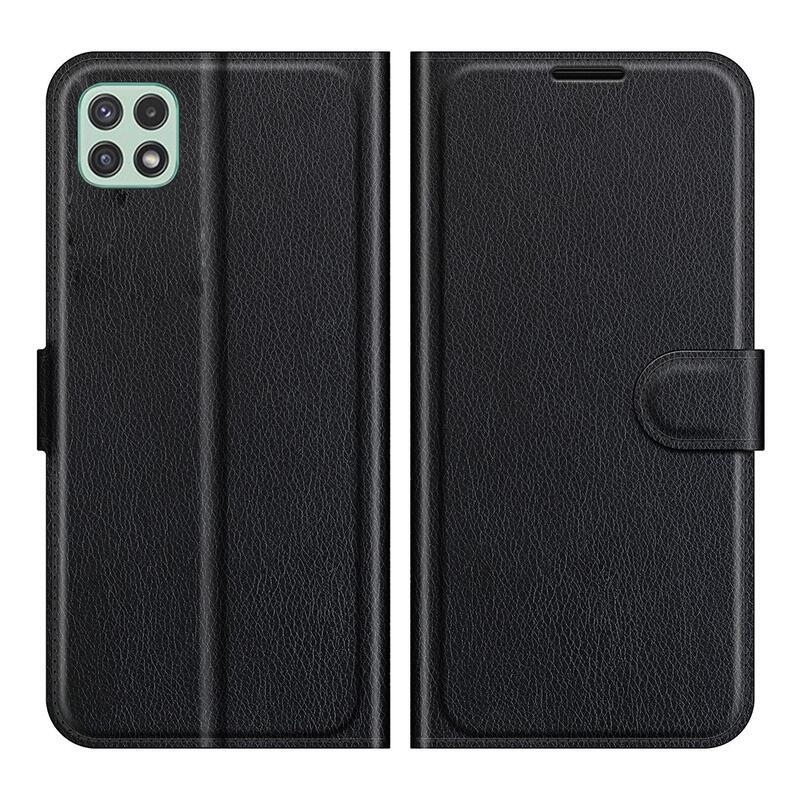Litchi PU kožené peněženkové pouzdro pro mobil Samsung Galaxy A22 5G - černé