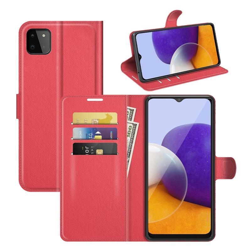 Litch PU kožené peněženkové pouzdro pro mobil Samsung Galaxy A22 5G - červené