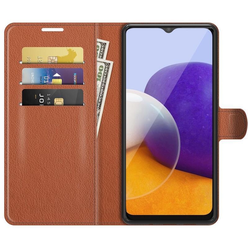 Litch PU kožené peněženkové pouzdro pro mobil Samsung Galaxy A22 5G - hnědé