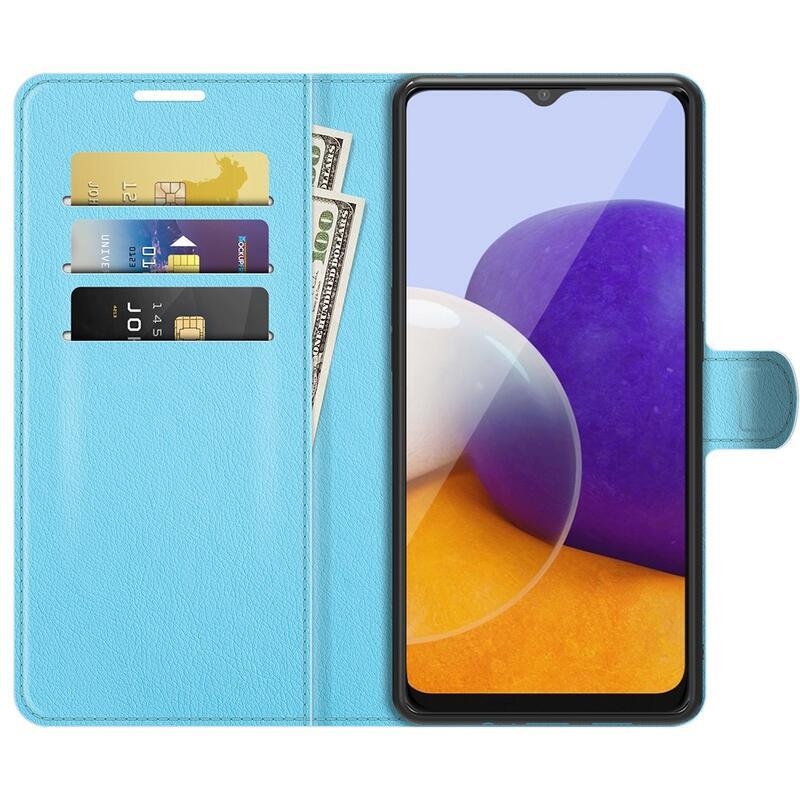 Litchi PU kožené peněženkové pouzdro pro mobil Samsung Galaxy A22 5G - modré