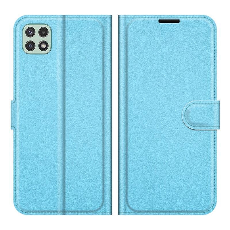Litchi PU kožené peněženkové pouzdro pro mobil Samsung Galaxy A22 5G - modré