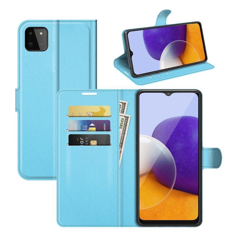 Litchi PU kožené peněženkové pouzdro pro mobil Samsung Galaxy A22 5G - modré