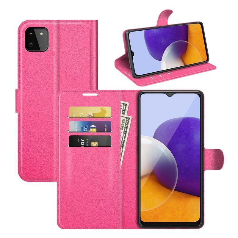 Litch PU kožené peněženkové pouzdro pro mobil Samsung Galaxy A22 5G - rose
