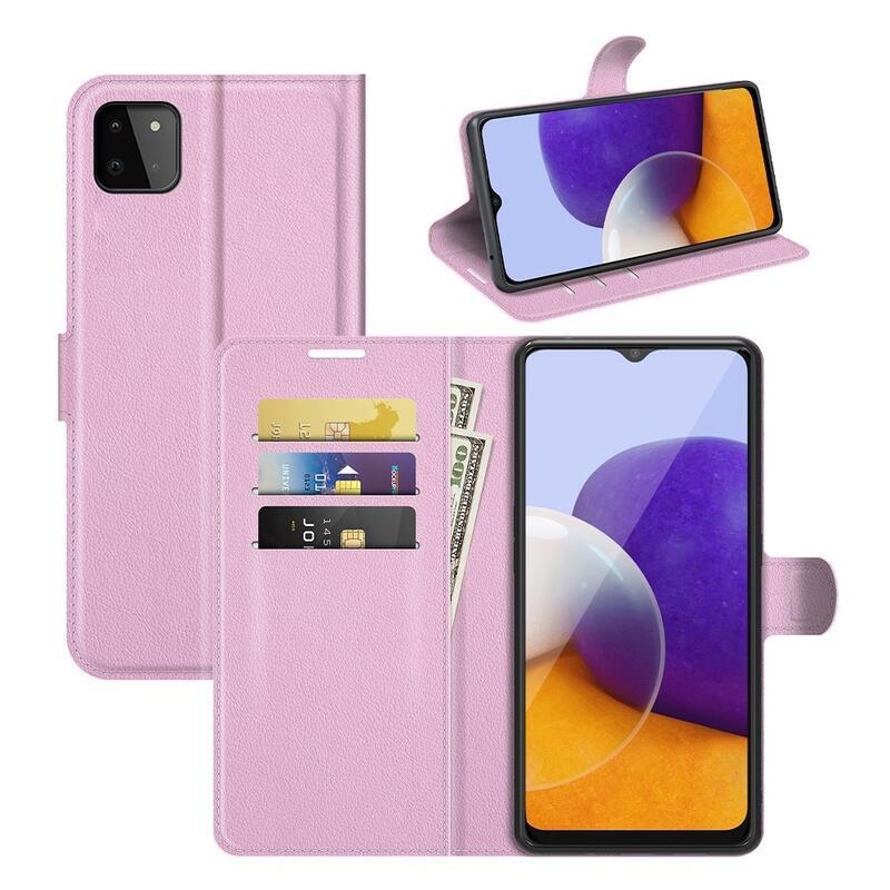 Litch PU kožené peněženkové pouzdro pro mobil Samsung Galaxy A22 5G - růžové