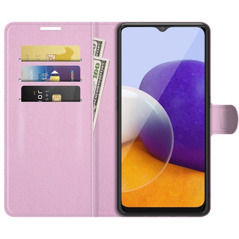 Litch PU kožené peněženkové pouzdro pro mobil Samsung Galaxy A22 5G - růžové