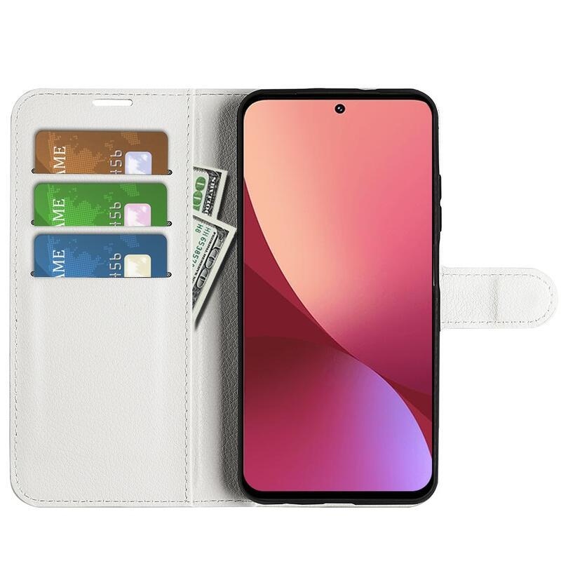 Litchi PU kožené peněženkové pouzdro pro mobil Xiaomi 12/12X - bílé