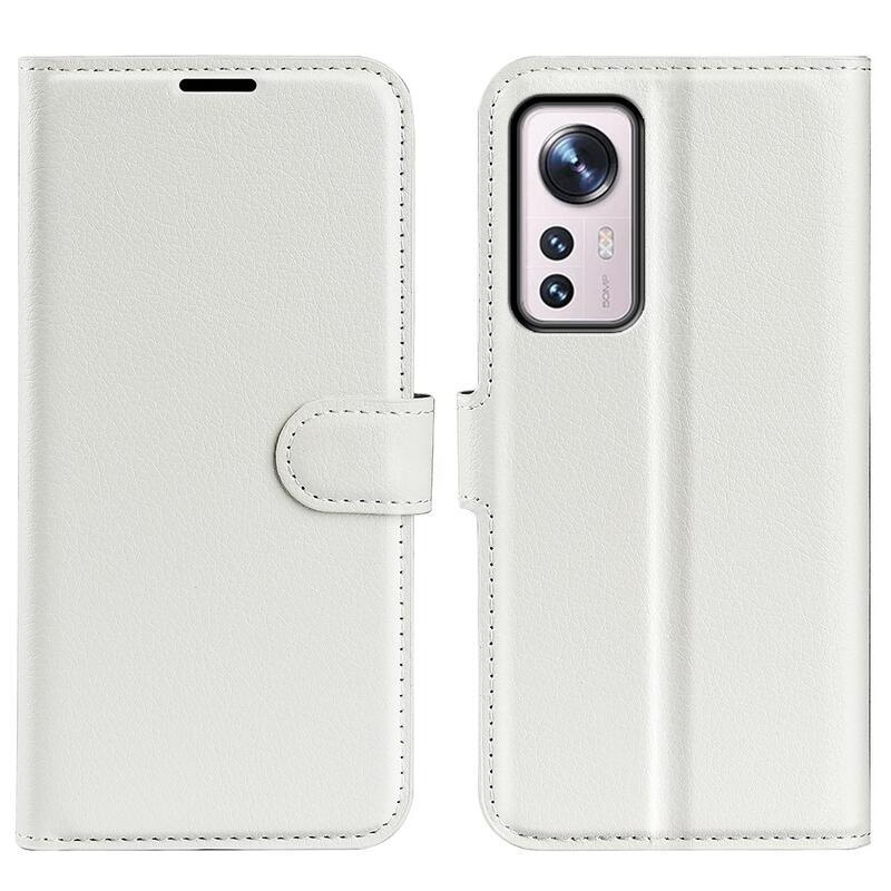Litchi PU kožené peněženkové pouzdro pro mobil Xiaomi 12/12X - bílé