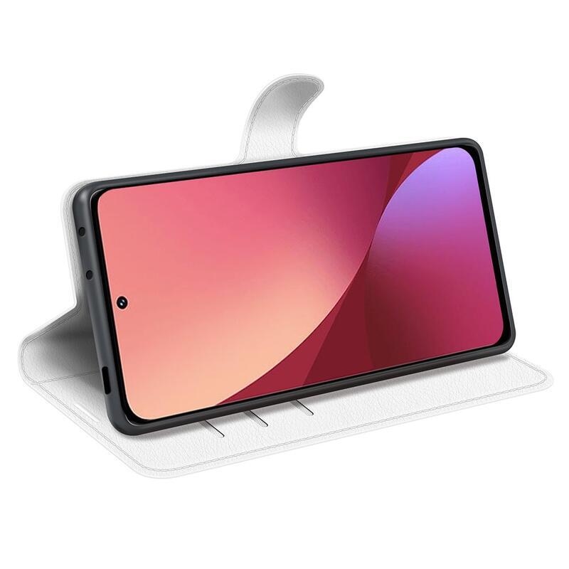 Litchi PU kožené peněženkové pouzdro pro mobil Xiaomi 12/12X - bílé