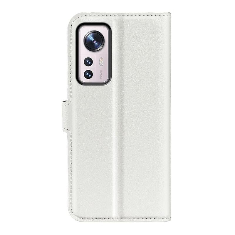 Litchi PU kožené peněženkové pouzdro pro mobil Xiaomi 12/12X - bílé