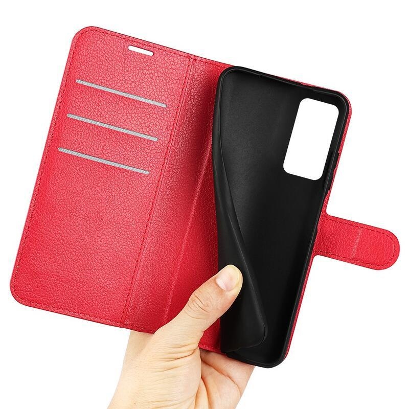 Litchi PU kožené peněženkové pouzdro pro mobil Xiaomi 12/12X - červené