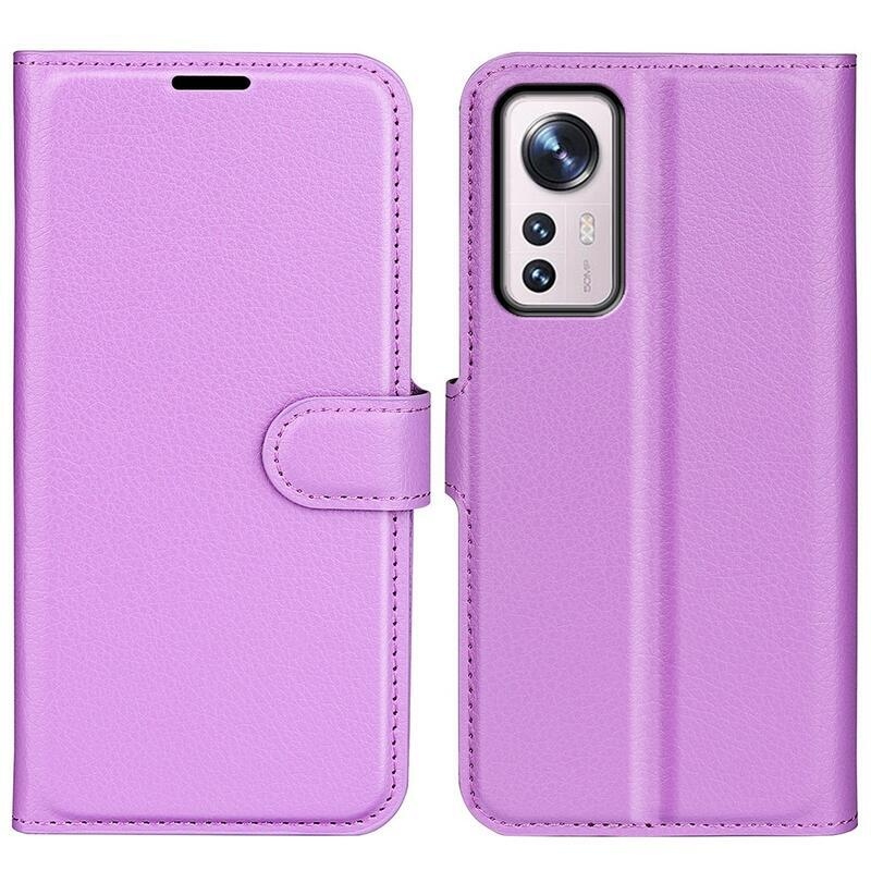 Litchi PU kožené peněženkové pouzdro pro mobil Xiaomi 12/12X - fialové