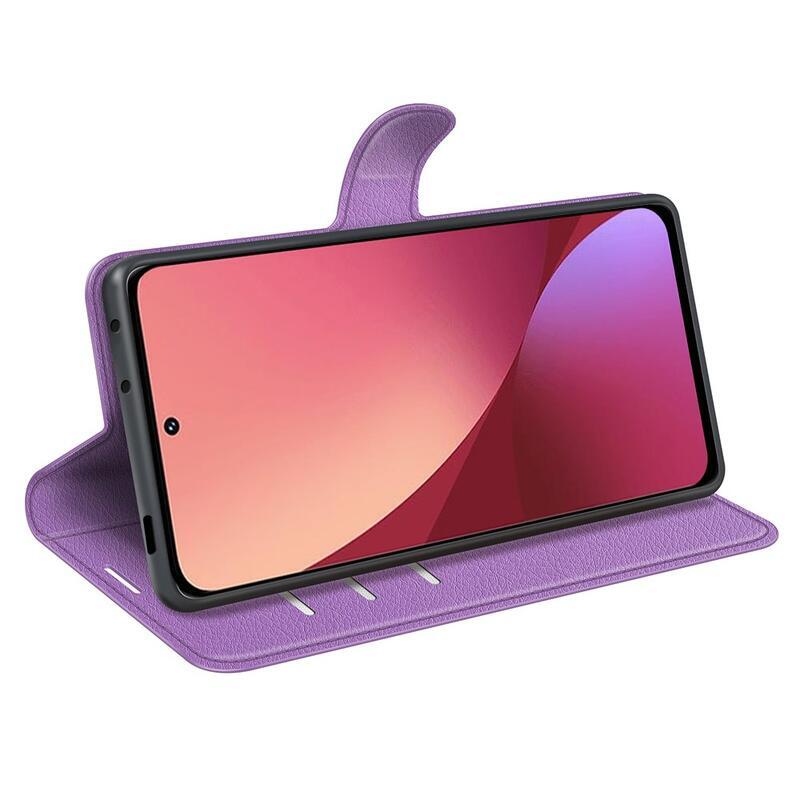 Litchi PU kožené peněženkové pouzdro pro mobil Xiaomi 12/12X - fialové
