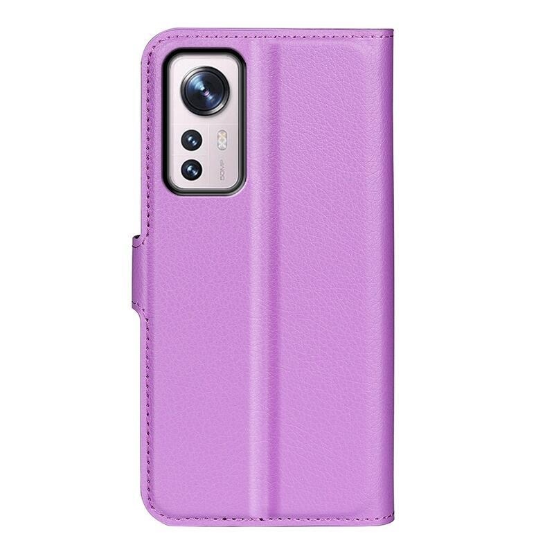Litchi PU kožené peněženkové pouzdro pro mobil Xiaomi 12/12X - fialové