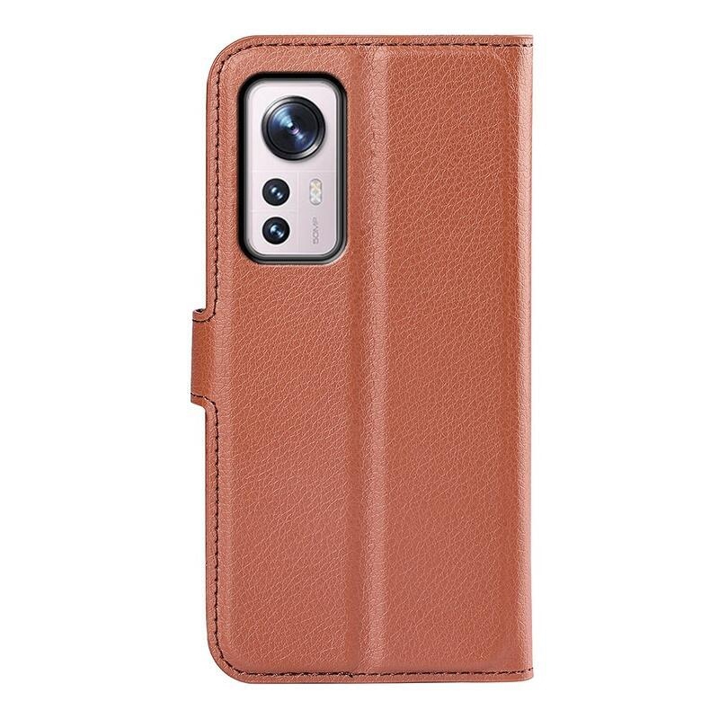 Litchi PU kožené peněženkové pouzdro pro mobil Xiaomi 12/12X - hnědé