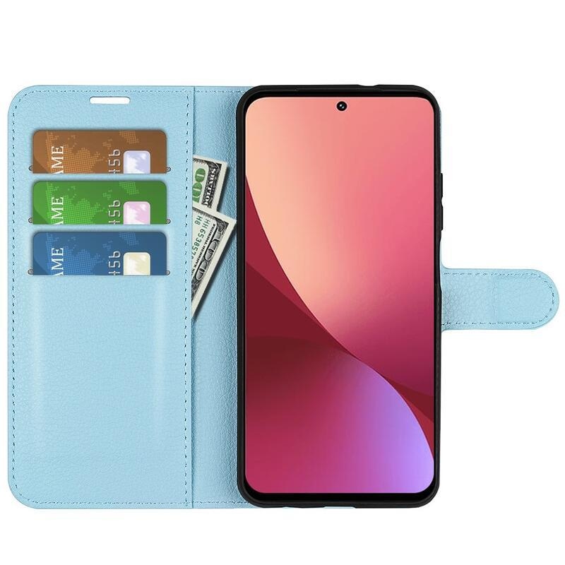 Litchi PU kožené peněženkové pouzdro pro mobil Xiaomi 12/12X - modré