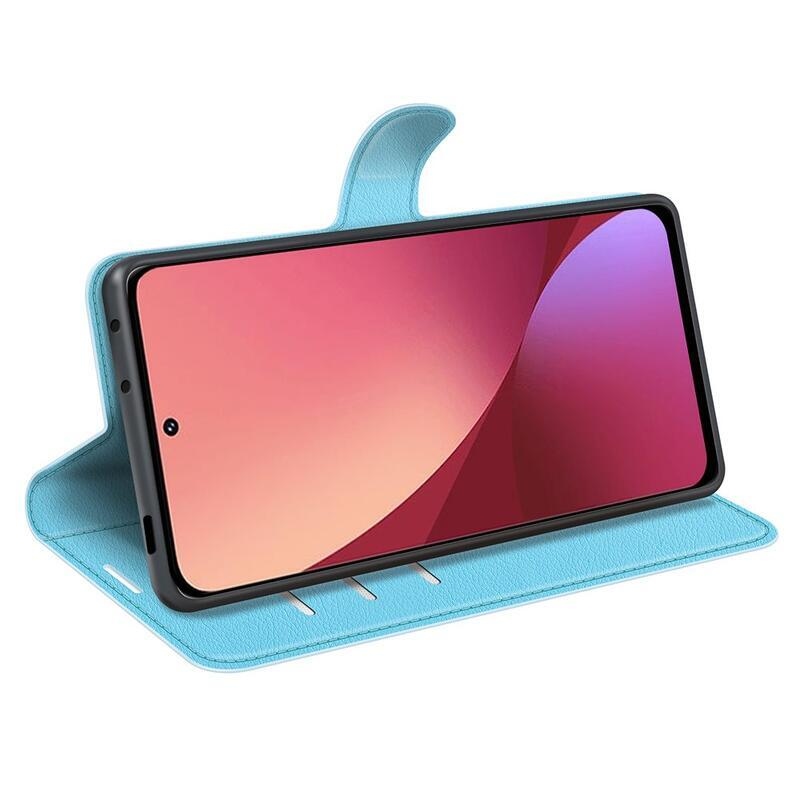 Litchi PU kožené peněženkové pouzdro pro mobil Xiaomi 12/12X - modré