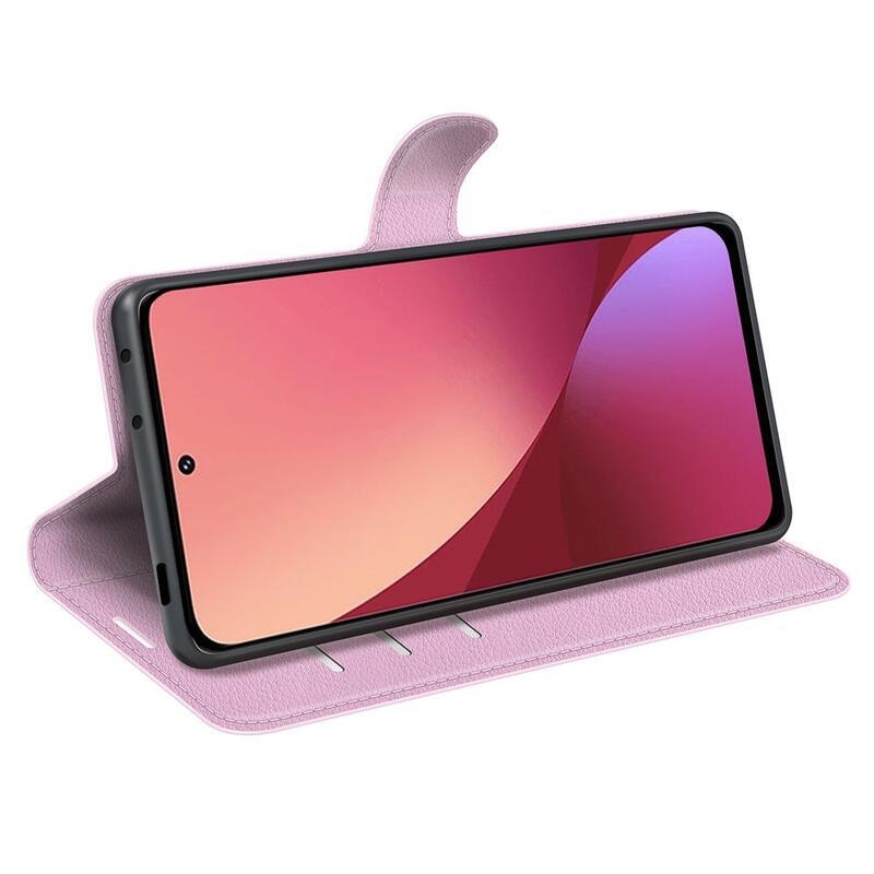 Litchi PU kožené peněženkové pouzdro pro mobil Xiaomi 12/12X - růžové