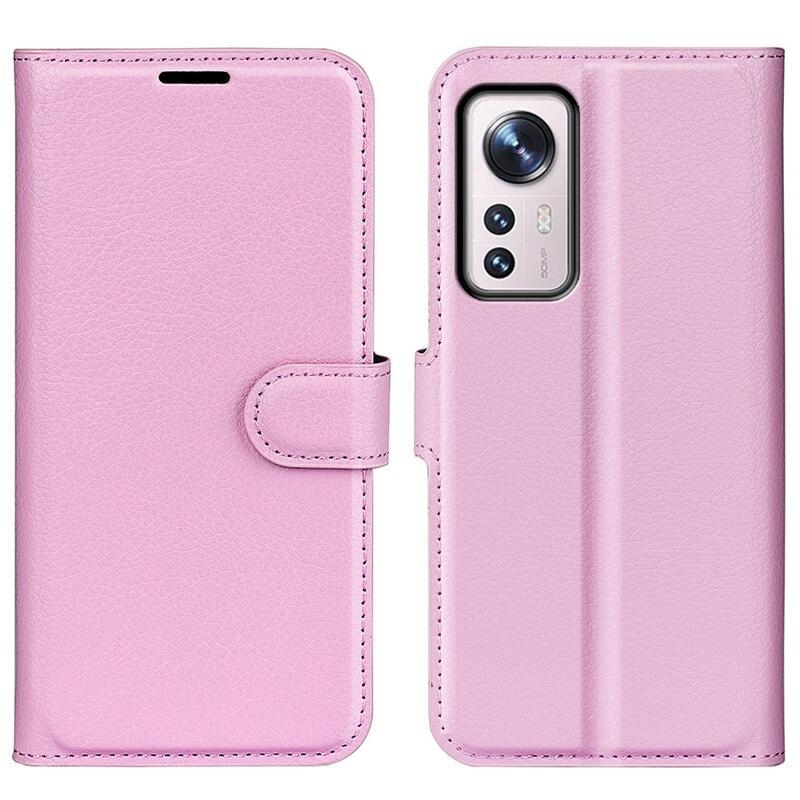 Litchi PU kožené peněženkové pouzdro pro mobil Xiaomi 12/12X - růžové
