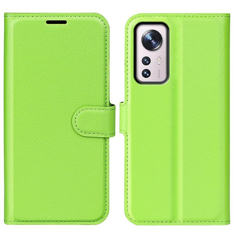 Litchi PU kožené peněženkové pouzdro pro mobil Xiaomi 12/12X - zelené