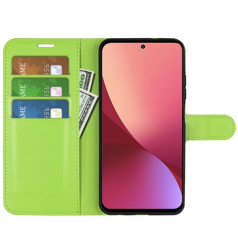 Litchi PU kožené peněženkové pouzdro pro mobil Xiaomi 12/12X - zelené