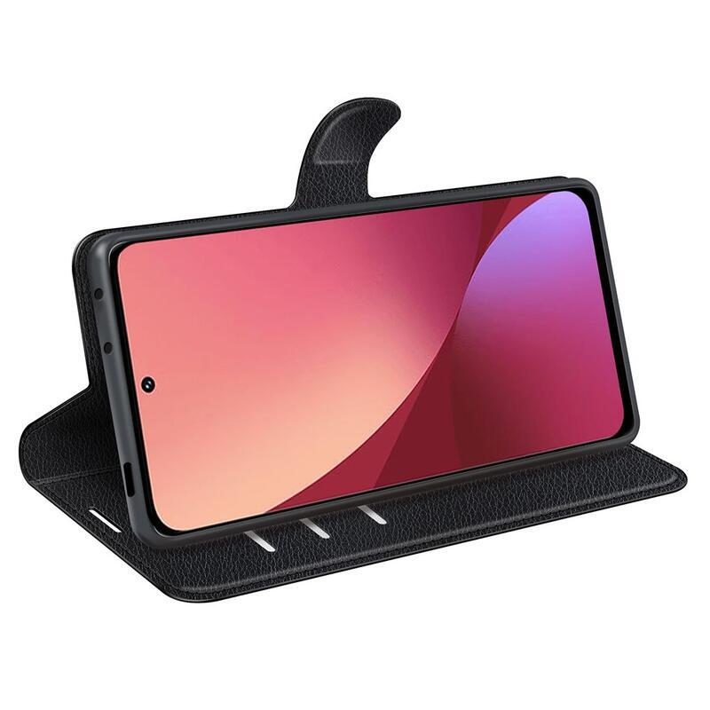Litchi PU kožené peněženkové pouzdro pro mobil Xiaomi 12 Pro - černé