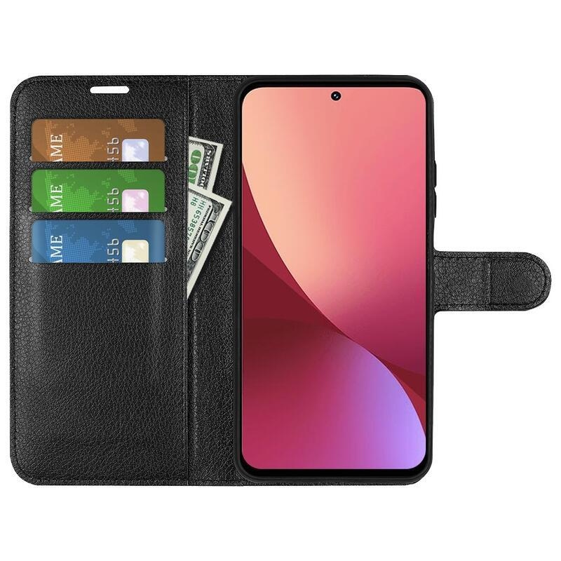 Litch PU kožené peněženkové pouzdro pro mobil Xiaomi 12 Pro - černé