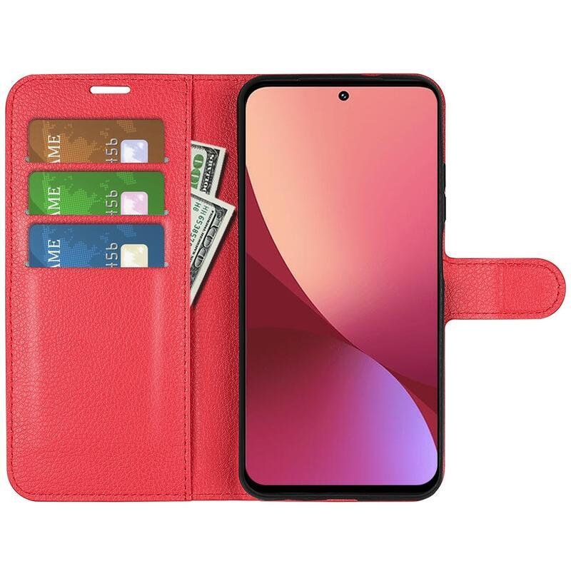 Litch PU kožené peněženkové pouzdro pro mobil Xiaomi 12 Pro - červené