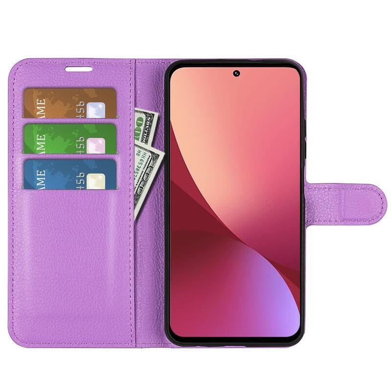 Litch PU kožené peněženkové pouzdro pro mobil Xiaomi 12 Pro - fialové