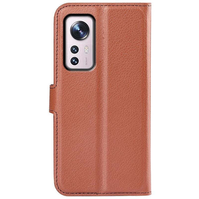 Litch PU kožené peněženkové pouzdro pro mobil Xiaomi 12 Pro - hnědé
