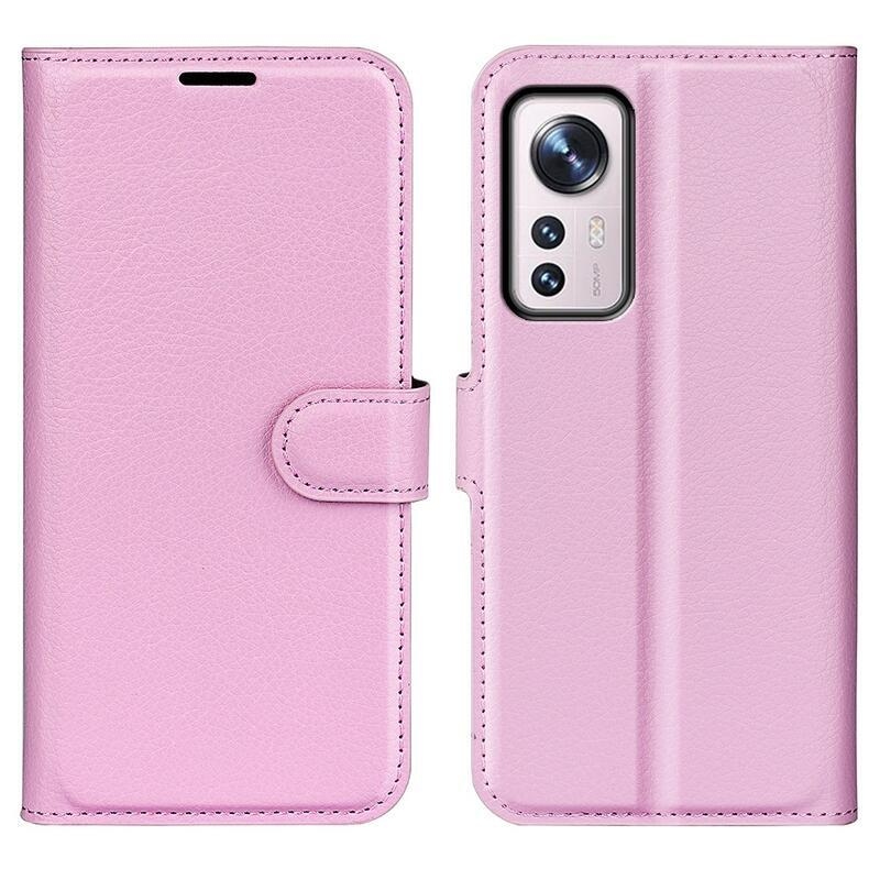 Litch PU kožené peněženkové pouzdro pro mobil Xiaomi 12 Pro - růžové