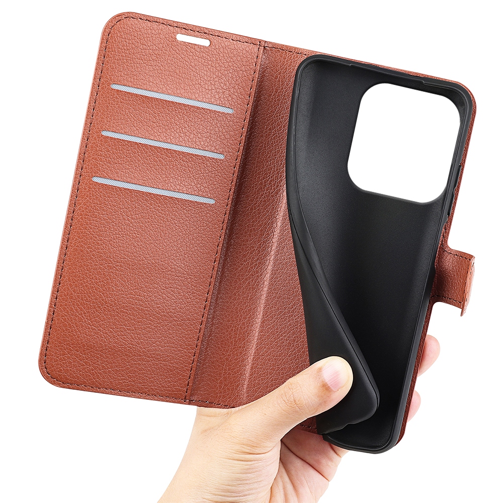 Litchi knížkové pouzdro na Honor 400 Smart 5G/4G/Honor X7d - hnědé