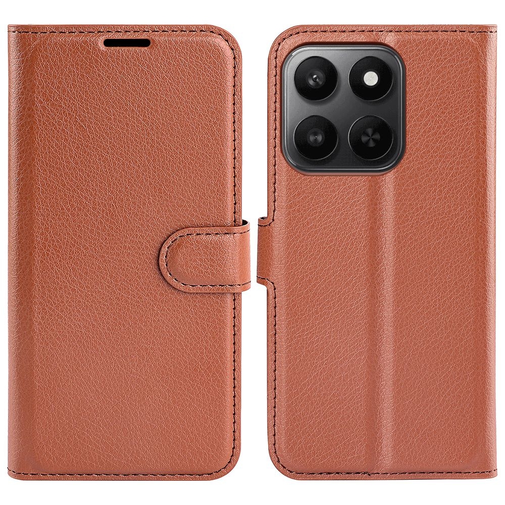 Litchi knížkové pouzdro na Honor 400 Smart 5G/4G/Honor X7d - hnědé