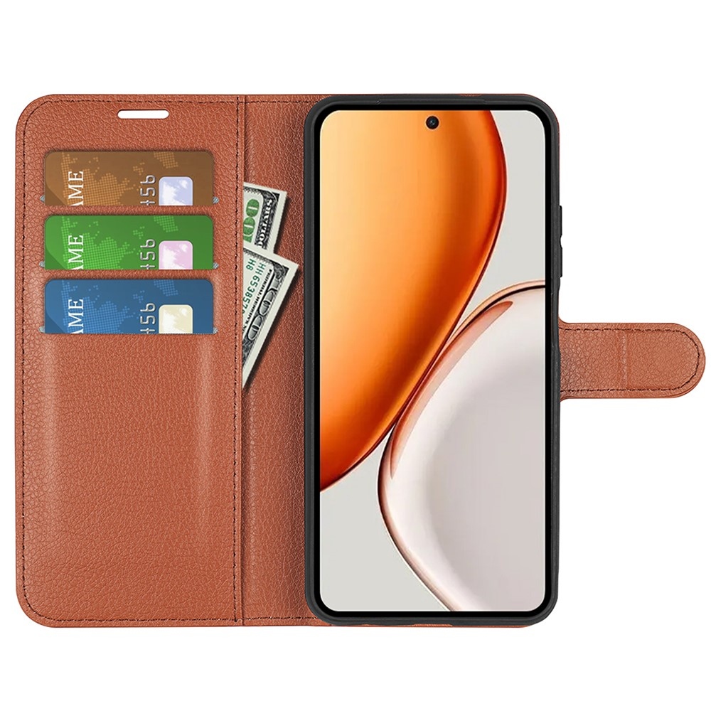 Litchi knížkové pouzdro na Honor Magic 8 Lite 5G - hnědé